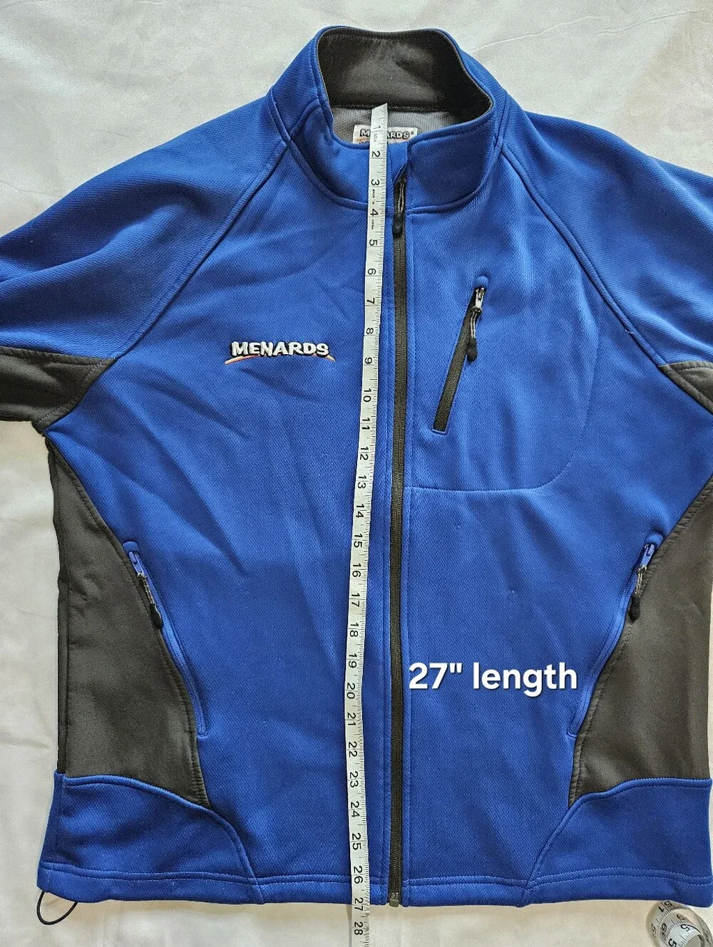 Menards Mens L Long Sleeve Full Zip Jacket Blue Gray Softshell Fleece Lined